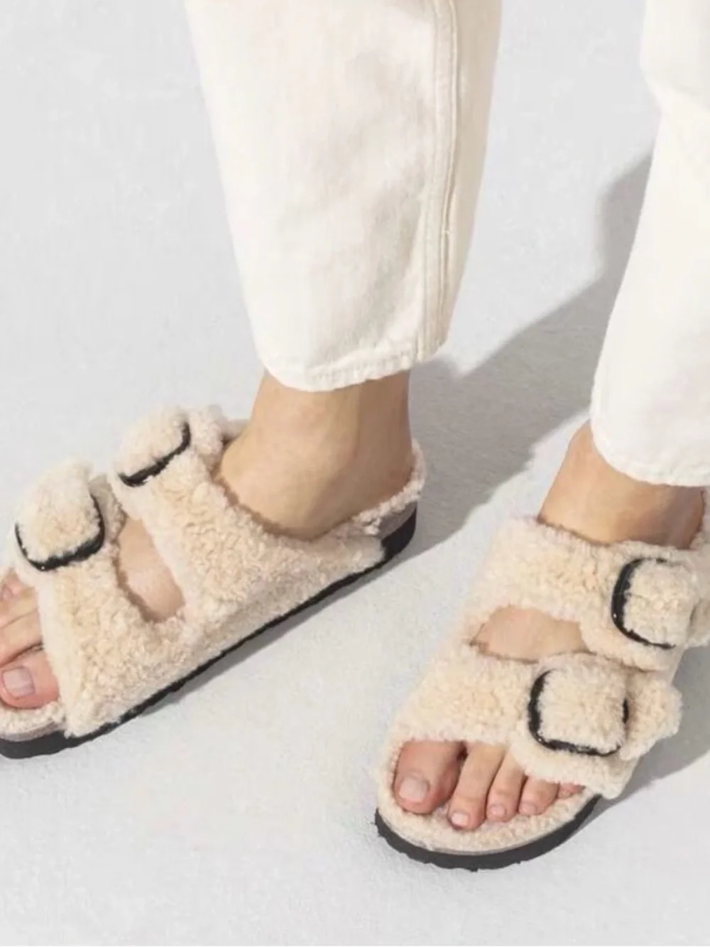New Birkenstock Papillo Arizona Big Buckle Shearling Sandal Teddy Eggshell 40